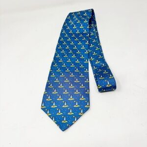 ZIANETTI Men’s Blue Lighthouse Seagull Nautical Print 100% Silk Tie 56” USA Made